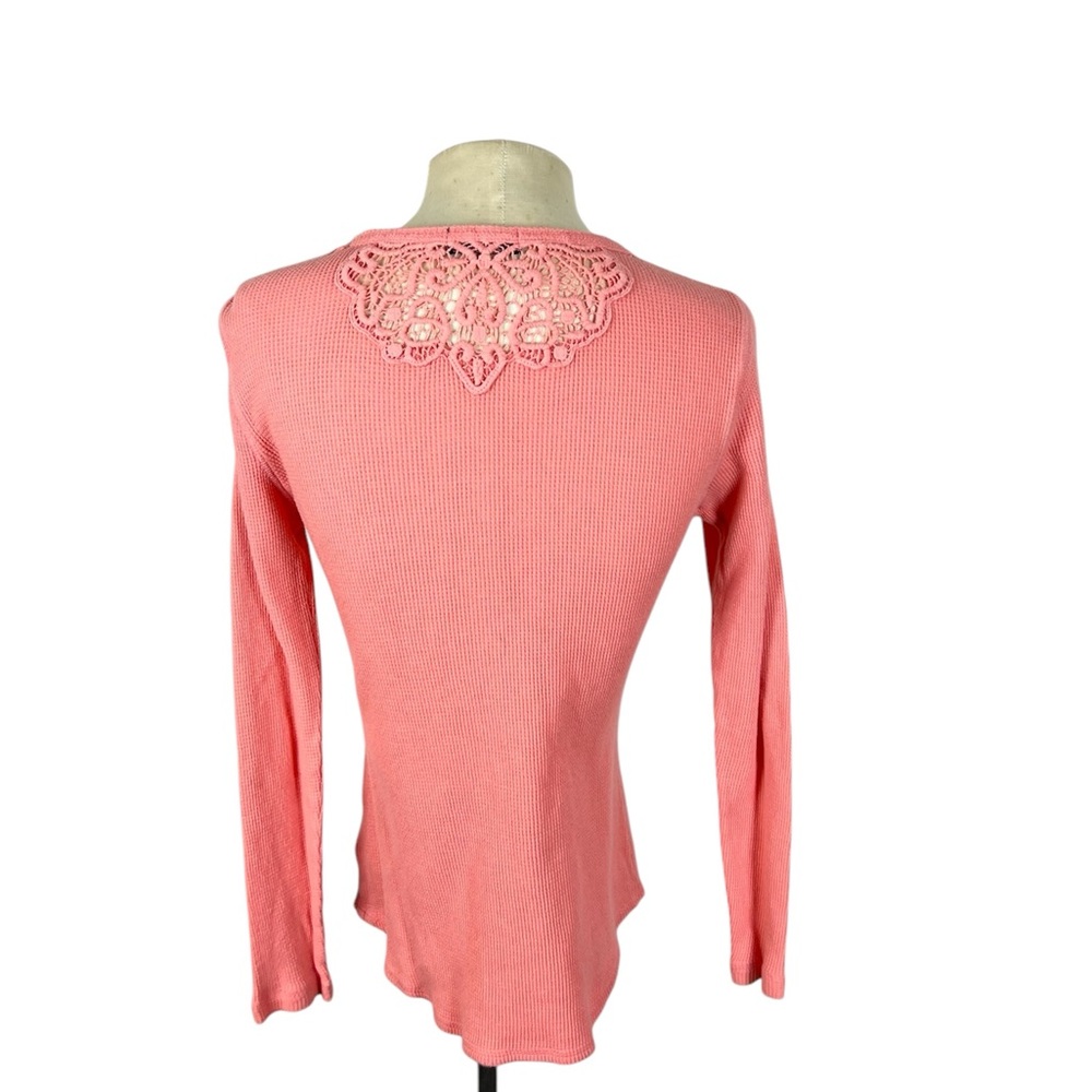 Y2K vintage thermal henley top with crochet lace size Small peach melon color - Picture 2 of 5